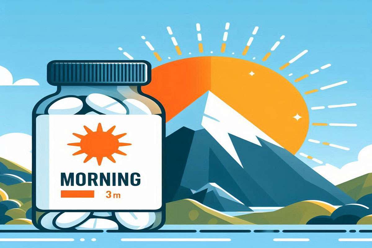 یک قوطی قرص که علامت صبح و طلوع خورشید روی آن قرار دارد